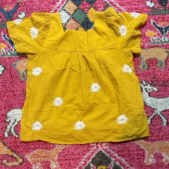Madewell Mustard Yellow Embroidered Daisy Square-Neck Blouse - Picture 7 of 7